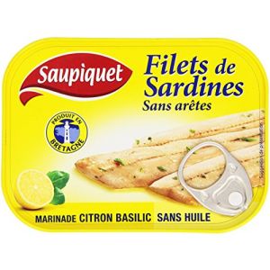 Saupiquet Filets de sardines, sans ar&ecirc;tes, marinade l&eacute;g&egrave;re citron basilic, sans huile. - La boite de 100g