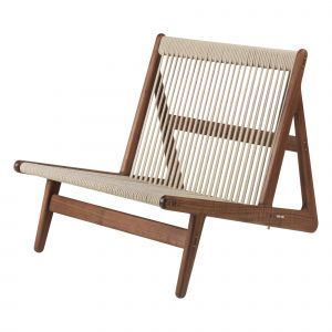 Image de Gubi Chaise lounge MR01 Initial / Noyer & corde beige/bois naturel en tissu/bois