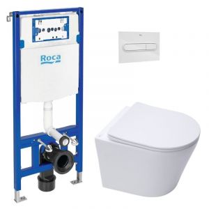Image de Roca Pack WC B&acirc;ti-support Duplo One + WC suspendu Infinitio sans bride + Plaque blanc (DuploOneInfinitio-1)