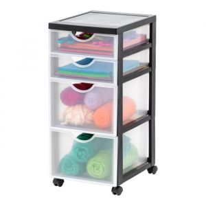 Iris Ohyama Tour de rangement Organisateur plastique 4 tiroirs 22 L - DDDC-322 - Noir - L37.5 x P29 x H61.5 cm
