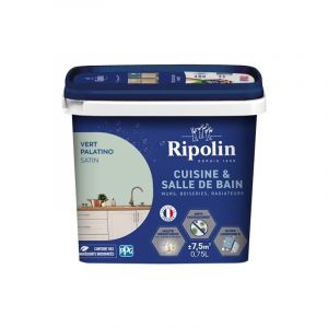 Ripolin Peinture Int&eacute;rieure Cuisine et Bain &ndash; Murs, Boiseries & Radiateurs - Adapt&eacute; Pi&egrave;ces Humides - Effet Perlant - Lessivable - Haute R&eacute;sistance - Vert Palatino - Satin - 0L75