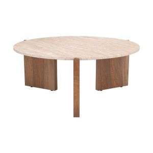 Rendez Vous Déco Table basse en travertin et bois D85 cm
