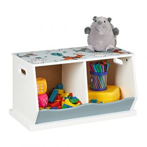 Image de Relaxdays Étagère pour enfants, motif chiens, 2 compartiments, HxLxP : 33x60x34 cm, MDF, rangement chambre, multicolore