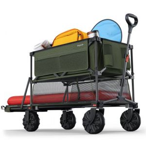 LifeGoods Double Wagon - Wagon pliable - 200KG - 400L - Pliable - Avec housse de protection - Vert
