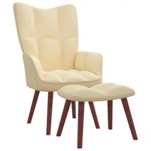 VidaXL Chaise de relaxation Velours avec repose-pied Blanc crème