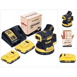 Dewalt DCW 210 D1 Ponceuse excentrique sans fil 18 V 125 mm brushless + 2x Batteries 2,0 Ah + Chargeur + 1x Jeu de disques