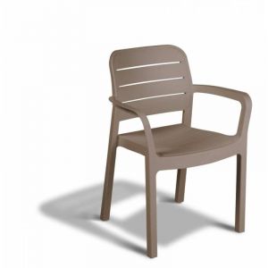 Salone - Fauteuil empilable Tisara en re'sine antichoc 58x53x83 cm cappuccino avec accoudoirs pour jardin exte'rieur