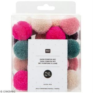 Image de Rico Design Assortiment de pompons ronds - Noël pastel - 3 cm - 24 pcs