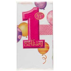Unique Party 23883 - Nappe en Plastique 1er Anniversaire Ballons - Roses - 213 cm x 137 cm