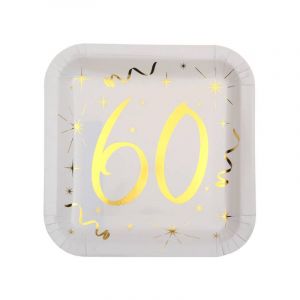 Axho 10 Assiettes en Carton Anniversaire - Blanc et Or - 60 ans