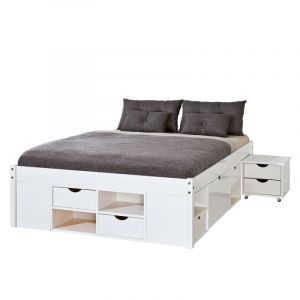 Image de Lit Multi Rangements FSC "Clark" 140x200cm Blanc Prix