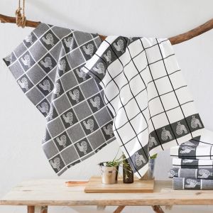 Lot de 2 Torchons en coton motifs carreaux noir PAVANA