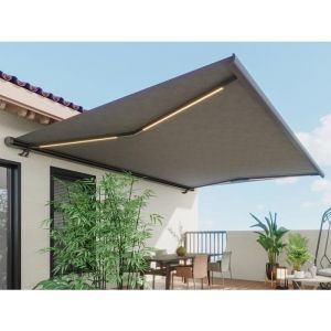 Image de Store banne motoris&eacute; &agrave; leds avec coffre int&eacute;gral 5 x 3,5 m toile acrylique anthracite - GALAXA