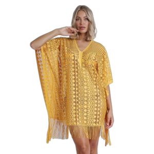 Admas pour femme. Kaftan Robe jaune soleil Admas