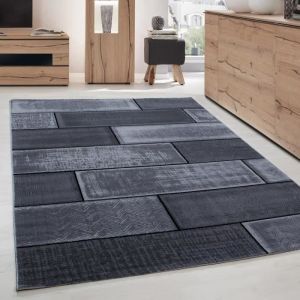 Tapis moderne poil court pour salon avec un design abstrait carreaux facile entretenir Couleur: Noir Taille: 280 x 370 cm