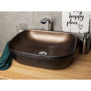 Vasque &agrave; poser rectangulaire en c&eacute;ramique ORIANA marron et noir 46 x 33 x 13.5 cm