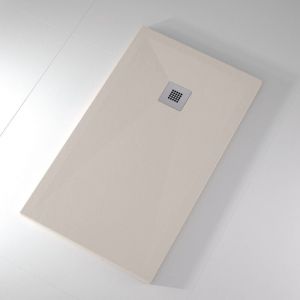 Stano Receveur de douche 100x120 cm extra plat onda en résine surface ardoisée beige Grille inox