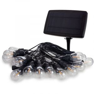 Vellight Solar LED, guirlande lumineuse, 15 m, 15 ampoules LED, blanc chaud, câble noir, pour l'intérieur et l'extérieur, modulateur, énergie solaire