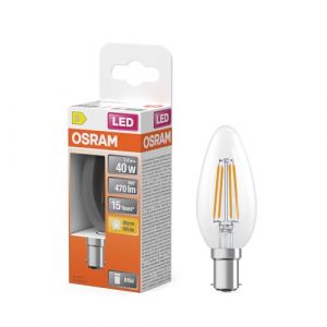 Osram Lampe LED forme &eacute;toile bougie B40 filament, 2700 K blanc chaud, 3,4 W, B15d, transparente, 470 lm, 15 000 h, pour lustres, luminaires d&eacute;coratifs