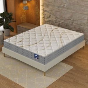Ensemble matelas ressorts ensach&eacute;s + sommier 140x190cm, Matelas 25cm d&rsquo;&eacute;paisseur et sommier tissu blanc