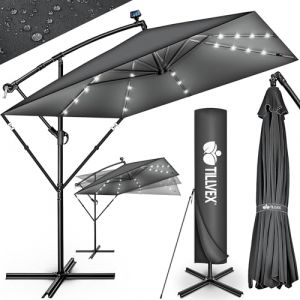 Tillvex Parasol déporté Rectangulaire Ø 330 cm + Housse de Protection & contre le vent Anthracite - avec LED