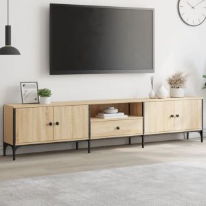 VidaXL Meuble TV à Tiroir, Armoire de Télévision avec Pieds et Portes, Meuble Télé avec Rangement Salon, Industriel, Chêne Sonoma Bois d'Ingénierie