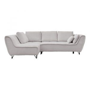 Seyna - Canapé d'angle convertible avec coffre en velours côtelé gris- Angle gauche