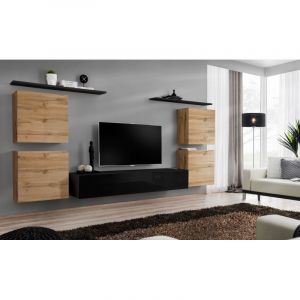 Image de Meuble TV Mural Design " IV" 320cm Naturel & Noir Prix