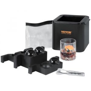 VEVOR Bac à Glaçons Ronds 4 Sphères de 6 cm Moule à Glaçon en Silicone Alimentaire Facile à Retirer avec Sac de Congélation et Pince pour Boissons Vin Cocktails Whisky Café Soirées Bars 21x18,5x18 cm
