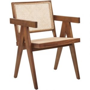 Beliani Chaise de Repas à Tresse Viennoise en Bois d'Acajou Marron et Rotin Clair Westbrook