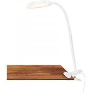 BRILONER - Lampe pince LED avec interrupteur à fil, lumière blanche chaude, orientable, lampes à pince, bureau, table, chevet, 26x10,5x37 cm, blanc