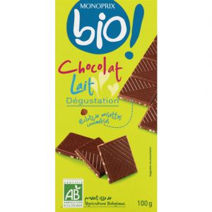 Monoprix Bio Chocolat lait D&eacute;gustation &eacute;clat de noisettes caram&eacute;lis&eacute;s - La tablette de 100g
