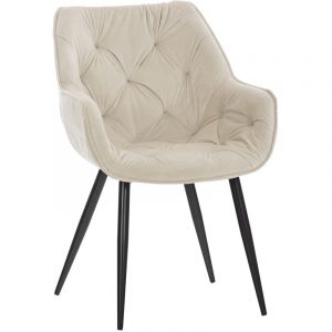 CLP Chaise de salle &agrave; manger Tanna en Velours avec Pi&egrave;tement en M&eacute;tal noir, Cr&egrave;me
