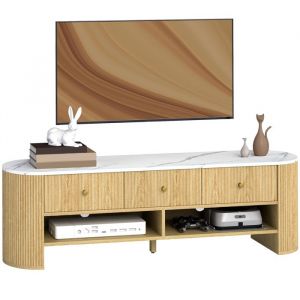 Homcom Meuble TV 140 cm télé 65 pouces 3 tiroirs en bois effet bois naturel