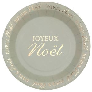 Ruedelafete Paquet de 10 Assiettes Joyeux Noël scintillant, 22,5cm Sauge