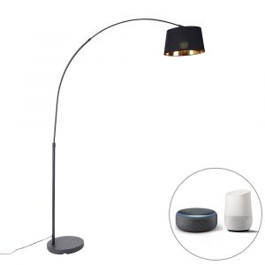 Qazqa Lampe à arc intelligente noire avec or avec Wifi A60 - Arc Basic