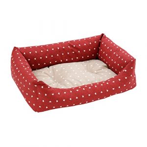Lit pour Chien, Panier rectangulaire, Coussin pour Animaux Domestiques pour Chambre à Coucher, Salon, Couloir - Rouge avec cœurs Blancs, 45x60x13 cm