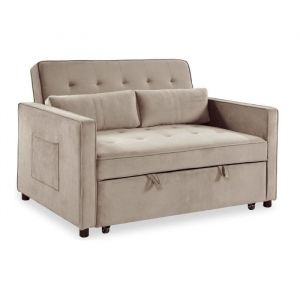 Canap&eacute; convertible 2 places Komaria Velours Beige