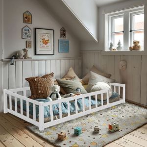 Terre de Nuit Lit Montessori enfant à barreaux blanc 90x190