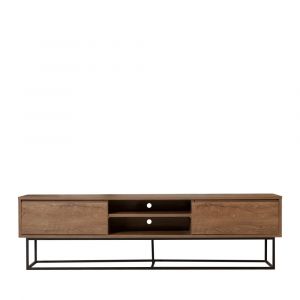 DRAWER Meuble tv 2 tiroirs en bois et métal L180cm - Bois foncé - Roa