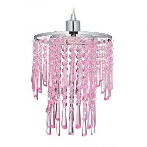 Relaxdays Lampe suspension, Lustre stylé, Douille E27,60 W, verre de cristal, acier lampadaire diamètre 22 cm, rose - 4052025919344