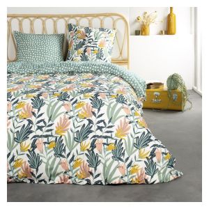 Today Parure de lit 2 personnes imprimé floral en Coton Vert 220x240 cm