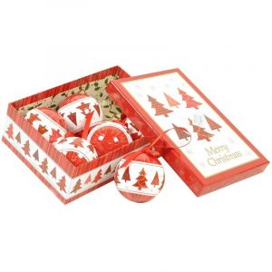 Boîte de 6 boules de Noël en plastique blanc et rouge