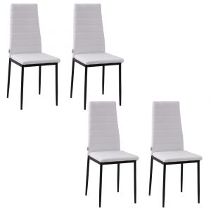 Homcom Lot de 4 chaises de salle à manger dossier haut pieds en acier blanc