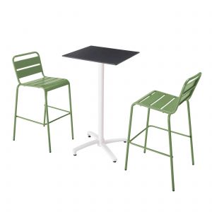 Image de Oviala Ensemble table haute stratifié noir et 2 chaises hautes vert cactus