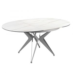 Table de salle à manger ronde à rallonge en marbre porcelaine et acier Angel Cerdà