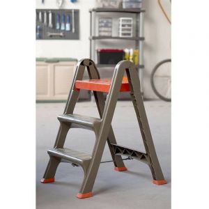 AC-Déco Petit bricolage et électricité - Escabeau à 3 marches - L 70 x l 47 x H 78 cm - Taupe