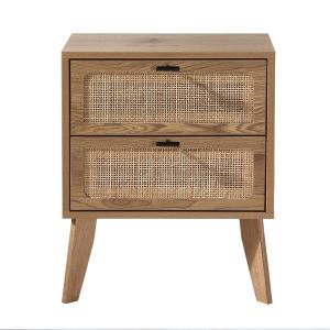 Calicosy Chevet 2 Tiroirs Décor Bois avec Façades Rotin - L45 cm