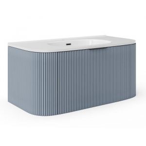 Vente-unique - Meuble de salle de bain suspendu strié avec vasque à encastrer - Bleu mat - 100 cm - lomeri