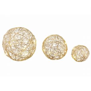Blachère illumination 3 Boules Métal Or Micro Led 45/ Ø10/15/20 cm Blanc